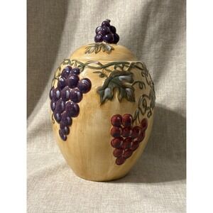 Noble Excellence Cookie Jar Vintage Ceramic Grapes Vine Design Kitchen Storage
